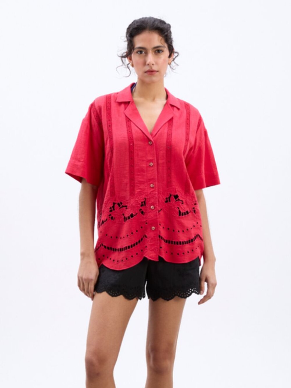 Damson Madder Martina Oversize Eyelet Shirt Top Embroidered M 10
